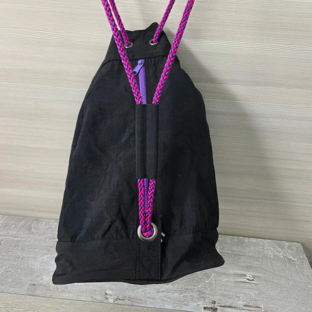 American Girl Black Nylon Drawstring Sling Backpack Y2K Star Logo Purple Rope